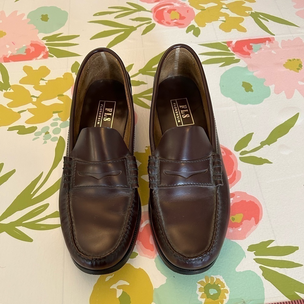 FLS Florsheim size 10 leather upper slip on loafers brown